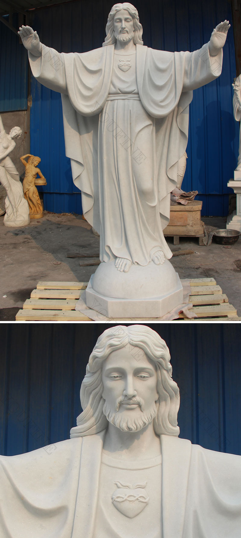 Large sacred heart jesus statues made of white marble designs