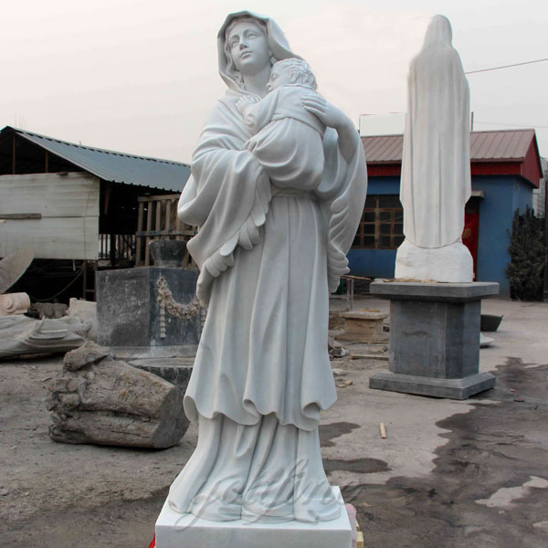 Christian religious large mary holding jesus statue garden marble statues