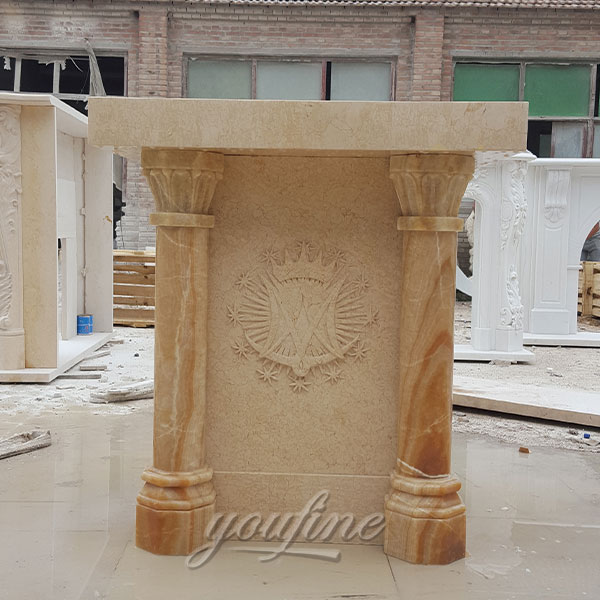 Religious statues of beige marble stone pulpit for church decor