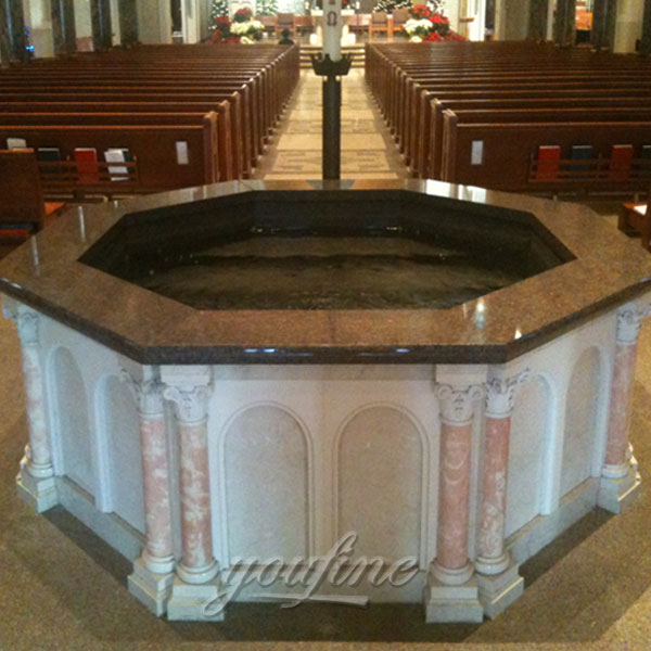 Religious statues of large marble holy water font for church interior decor