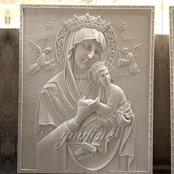 Large marble the Virgin of Perpetual help relief sculpture made for Carlos