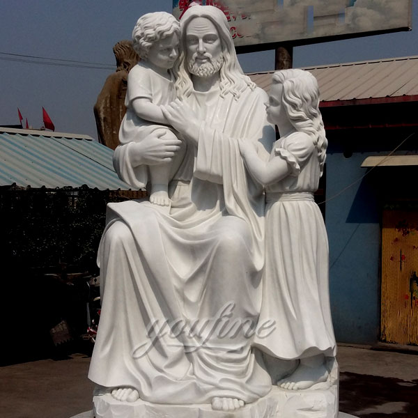 Religious marble stone life size Jesus hold children sculptures for Costa Rica client