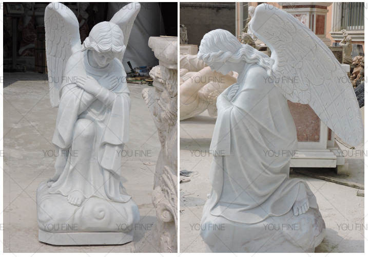 Customized life size marble kneeling angel statues in pairs made for ...