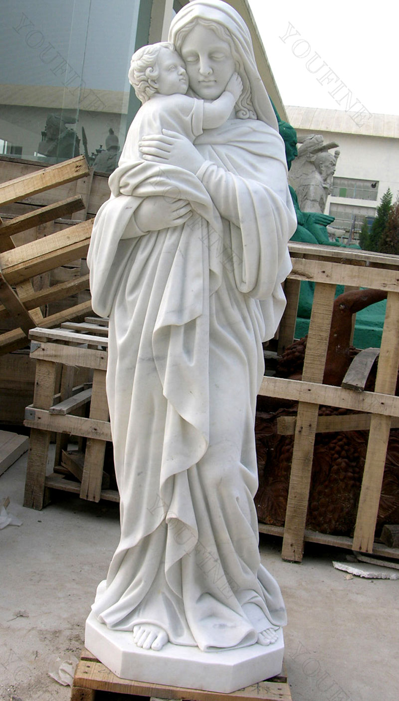 Hand Made Mary with Baby Jesus Religious Marble Statue