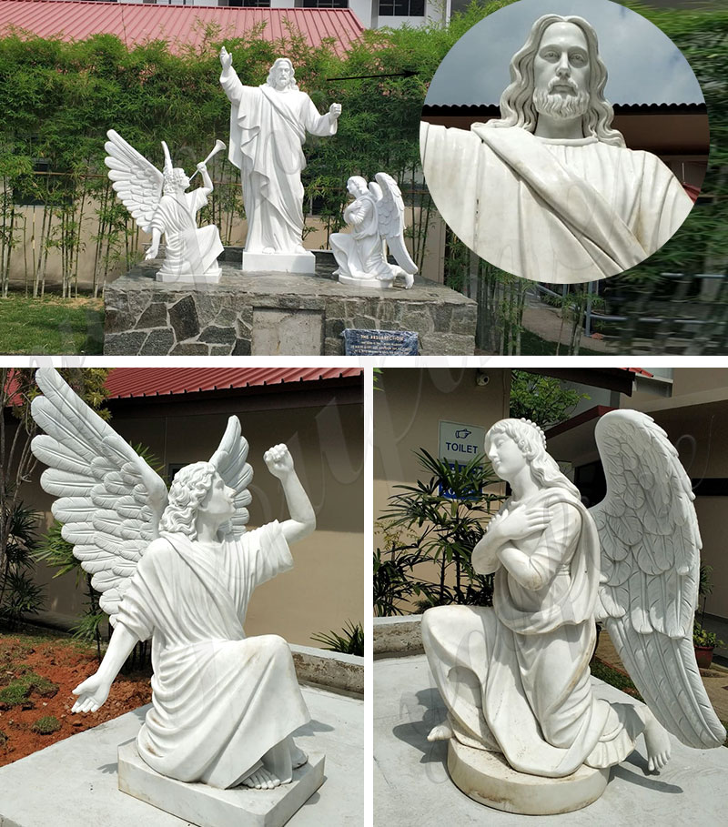 Jesus with Angels White Marble statue for sale