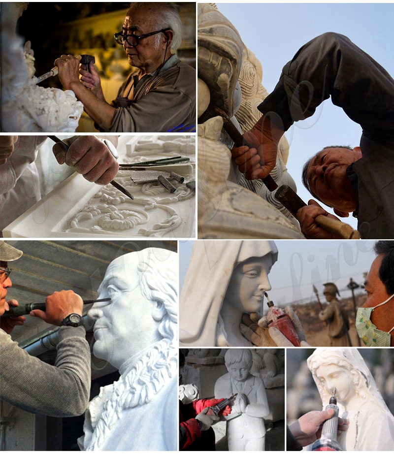 process of Life Size Holy Family Marble Statue