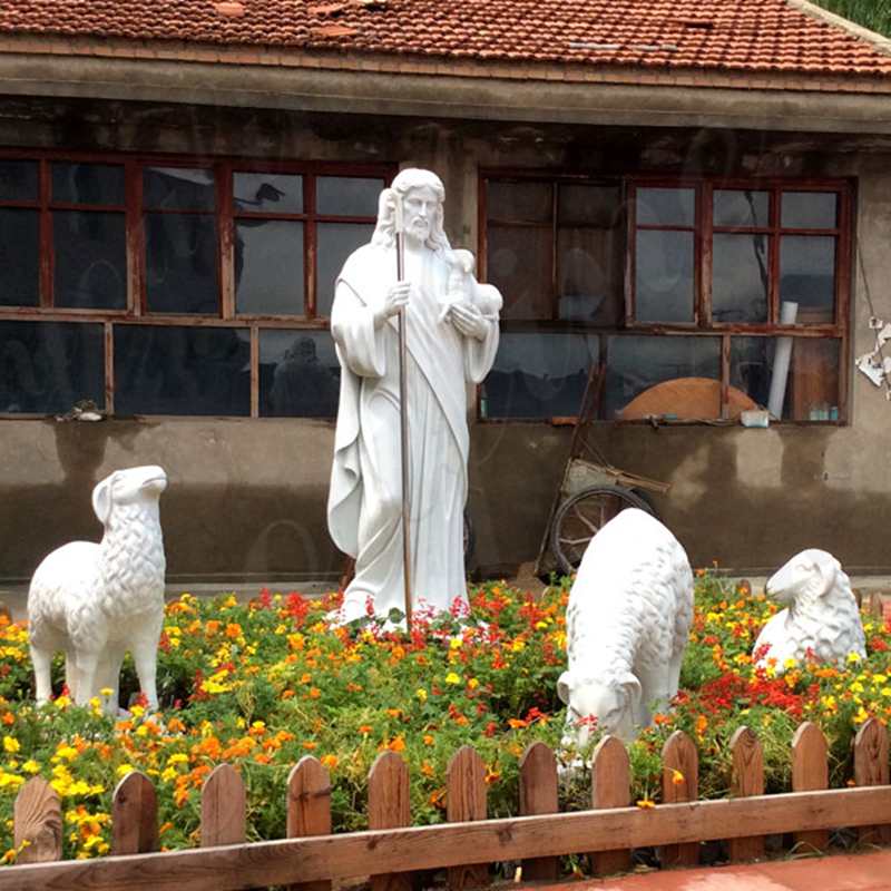 Marble Statue of the Good Shepherd Jesus Garden Sculpture