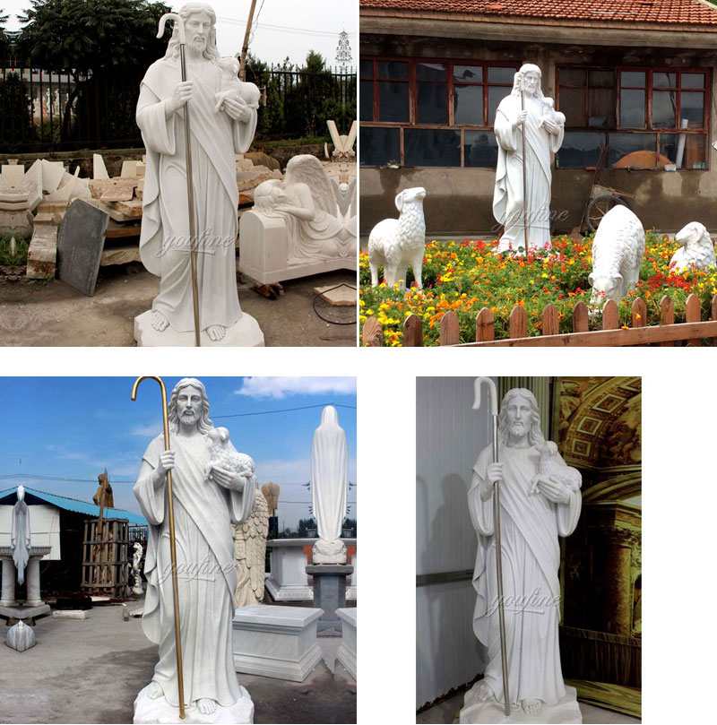 Marble Statue of the Good Shepherd Jesus Garden Sculptures