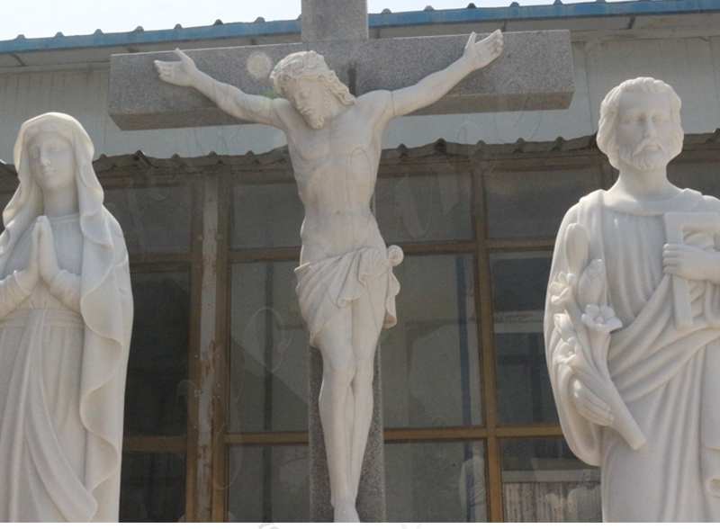 Jesus Crucifixion Marble Statue with Mary and St Joseph MOKK-609