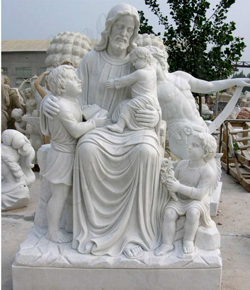 Life Size Famous Catholic Church Saint Christ Jesus with Child White Marble Outdoor Statue
