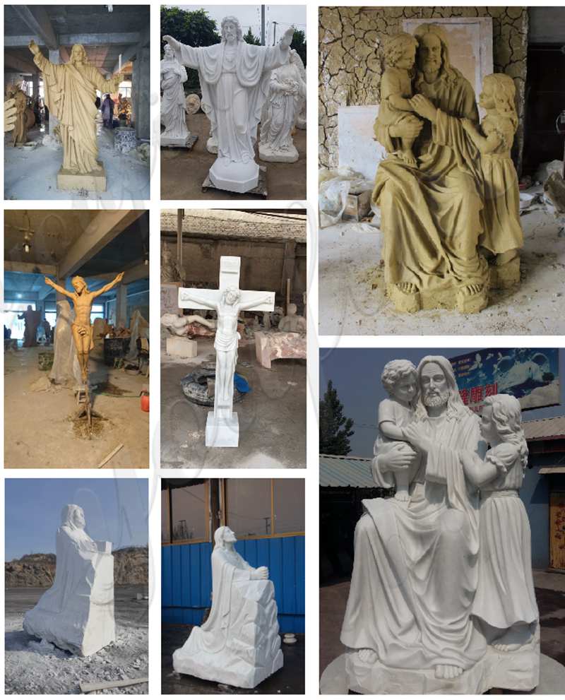 Outdoor Jesus with Children Marble Statue Garden Decor Wholesale