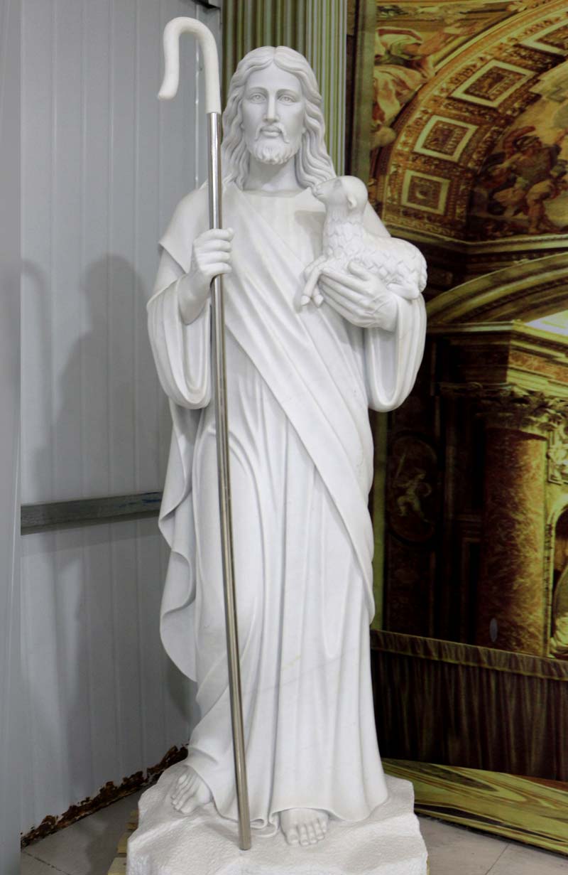 Life Size Marble Jesus with Lamb Sculpture