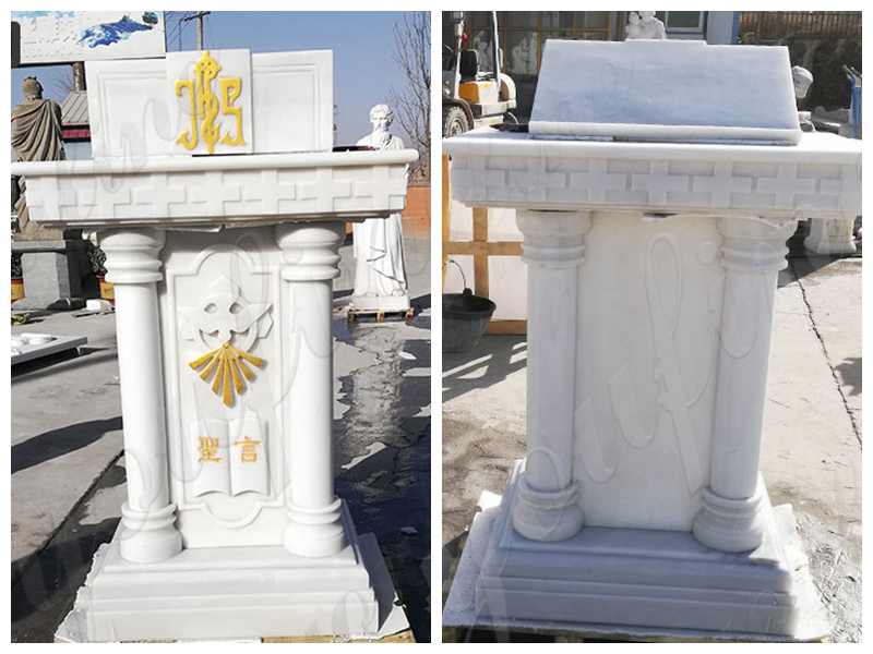 detail of White Marble Church Pulpit Table