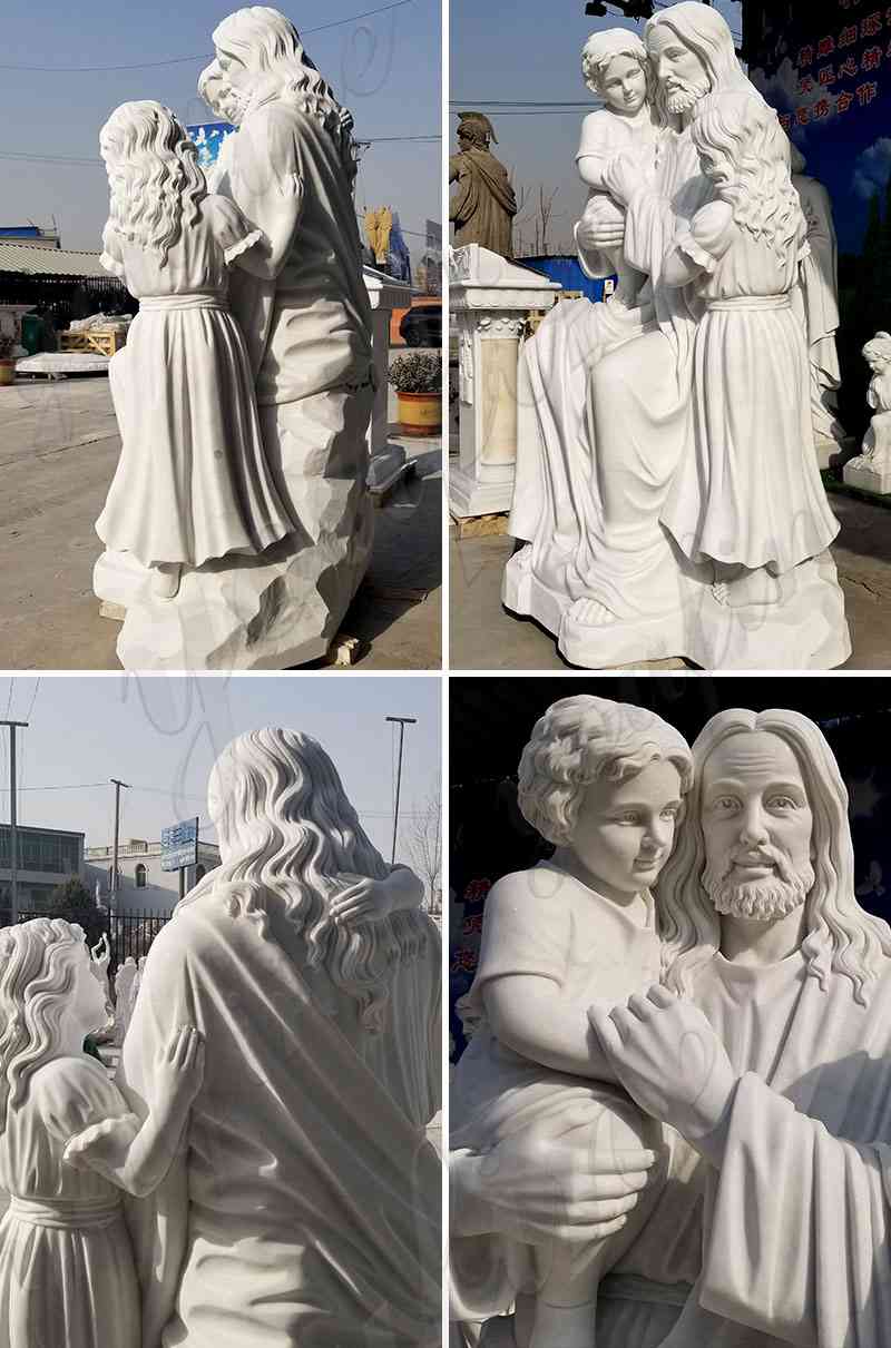 Hand Carved Jesus with Children Statue in Marble