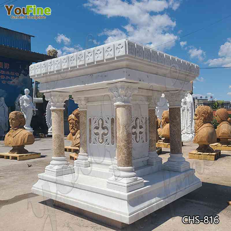 Natural White Marble Altar with Columns for Church Suppliers CHS-816