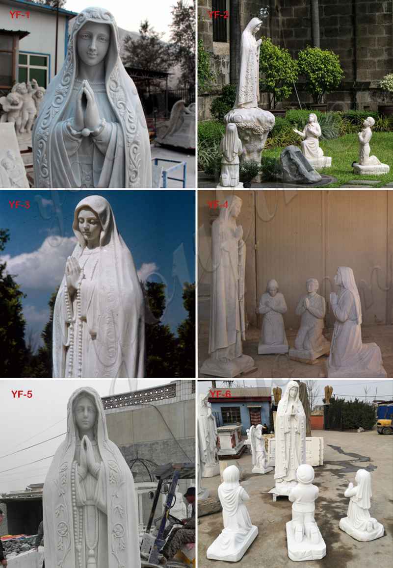 Life Size White Marble Fatima with Three Children Statue