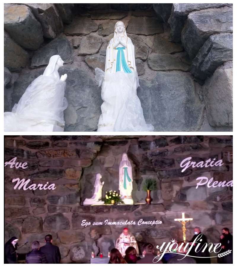 Painted Catholic Church Marble Our Lady of Lourdes Statue