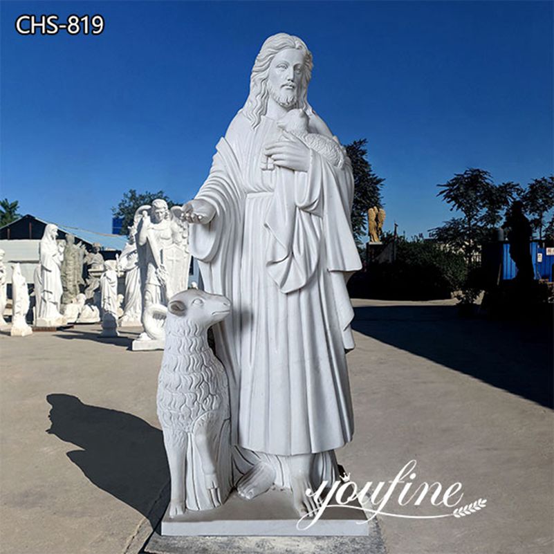 Life Size Jesus and Lamb Marble Statue of the Good Shepherd for Sale