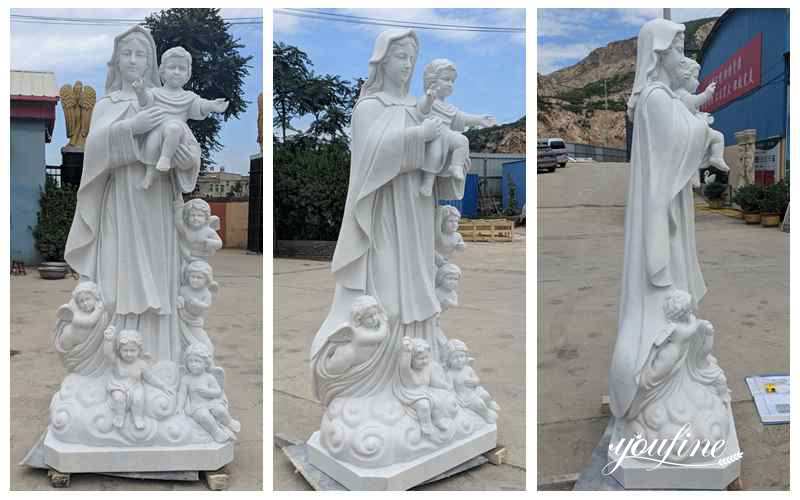 Catholic Life Size Marble Mother Mary and Children Statue