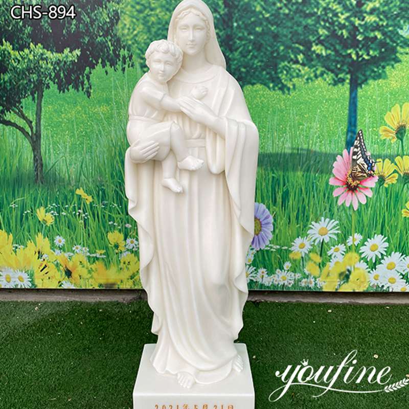 White Marble Mary and Baby Jesus Statue for Sale CHS-894