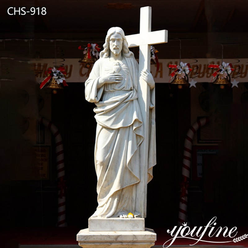 White Marble Jesus Christ with Cross Statue Supplier CHS-918