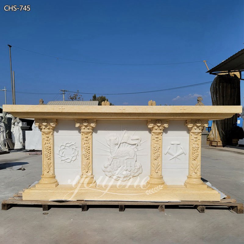Hand Carved Beige Marble Altar Table for Church CHS-745