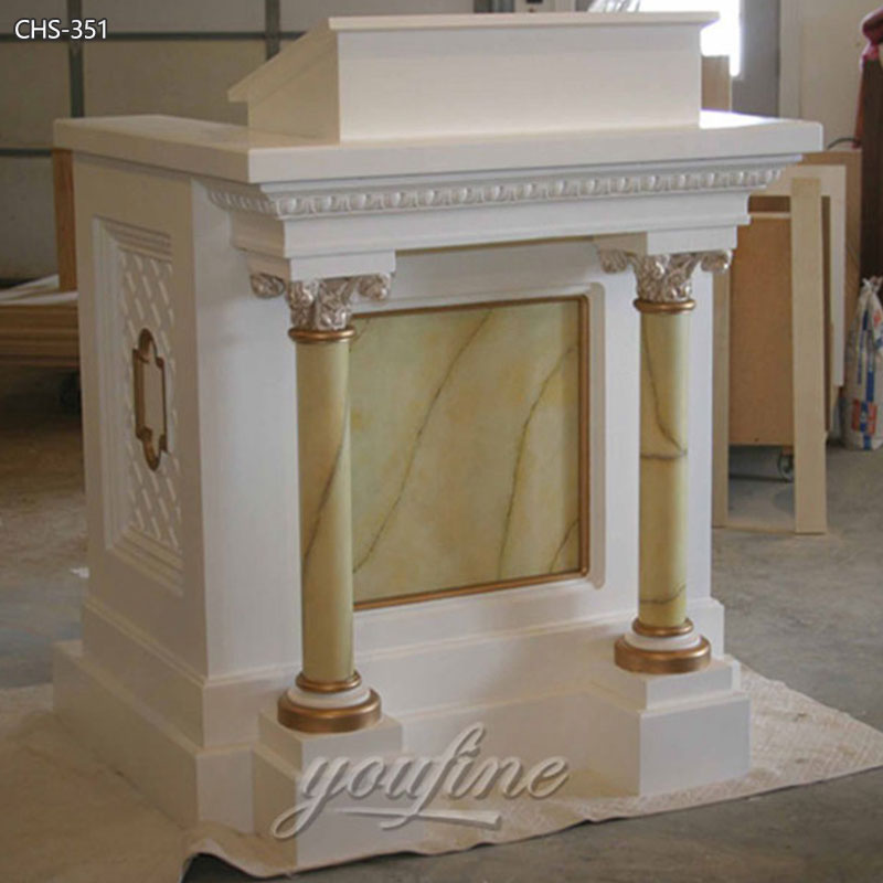 Beige Hand Carved Marble Pulpit for Church CHS-351