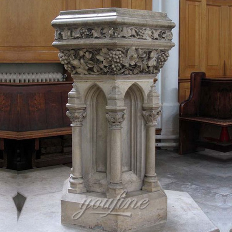 Hand Carved Marble Baptismal Font for Church